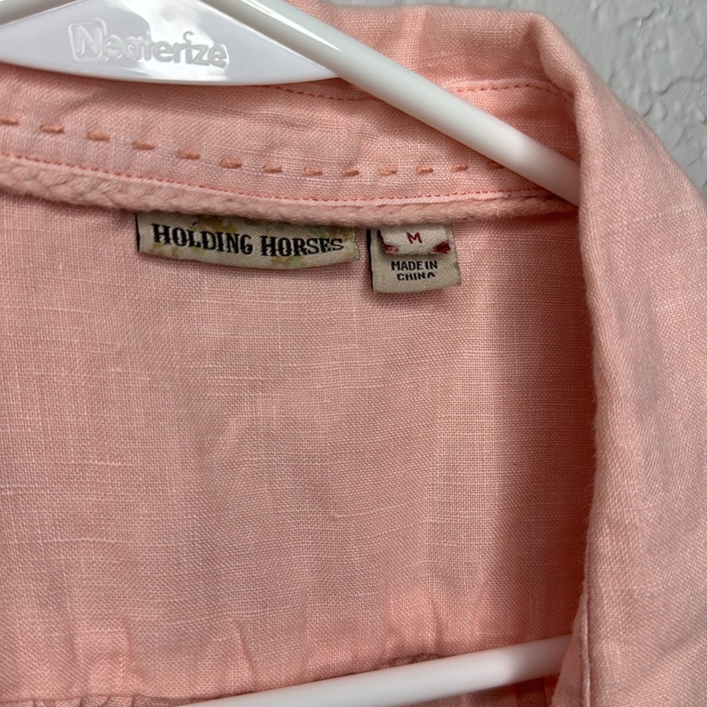Holding Horses Anthropologie Linen Peplum Top Size M - Picture 3 of 9